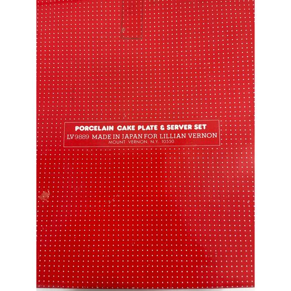 Vintage Lillian Vernon Christmas Cake Plate & Server Set Porcelain Holly w/Box - Picture 5 of 7